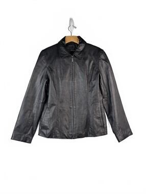 VTG 90's Colebrook Black Leather Jacket with Clean Minimalist Silhouette Size M